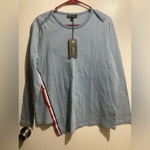 DG2 by Diane Gilman Blue and White Striped Blouse